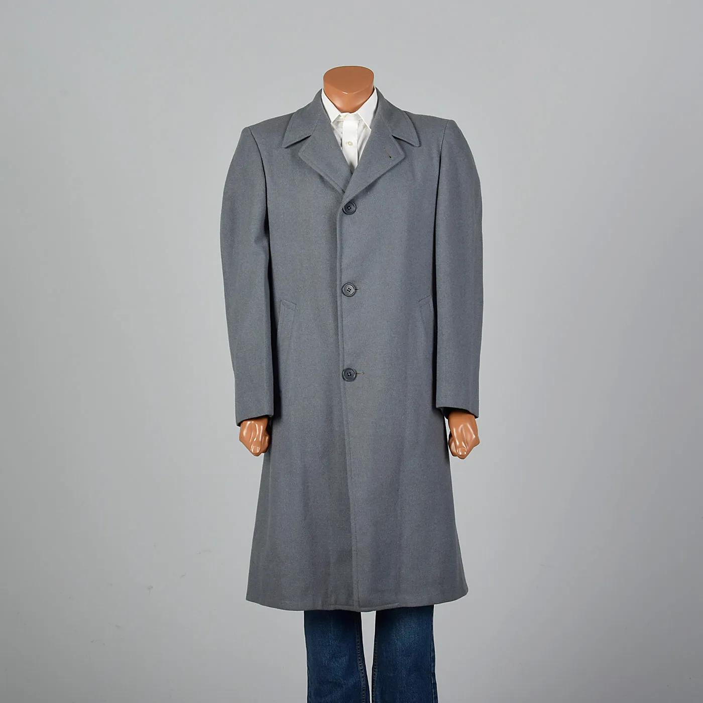 1950s Mens Gray and Blue Overcoat