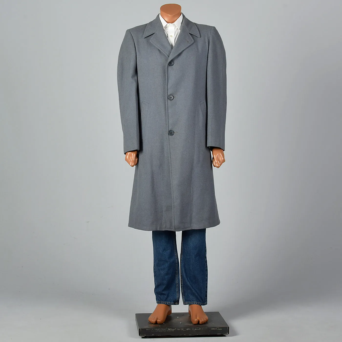 1950s Mens Gray and Blue Overcoat