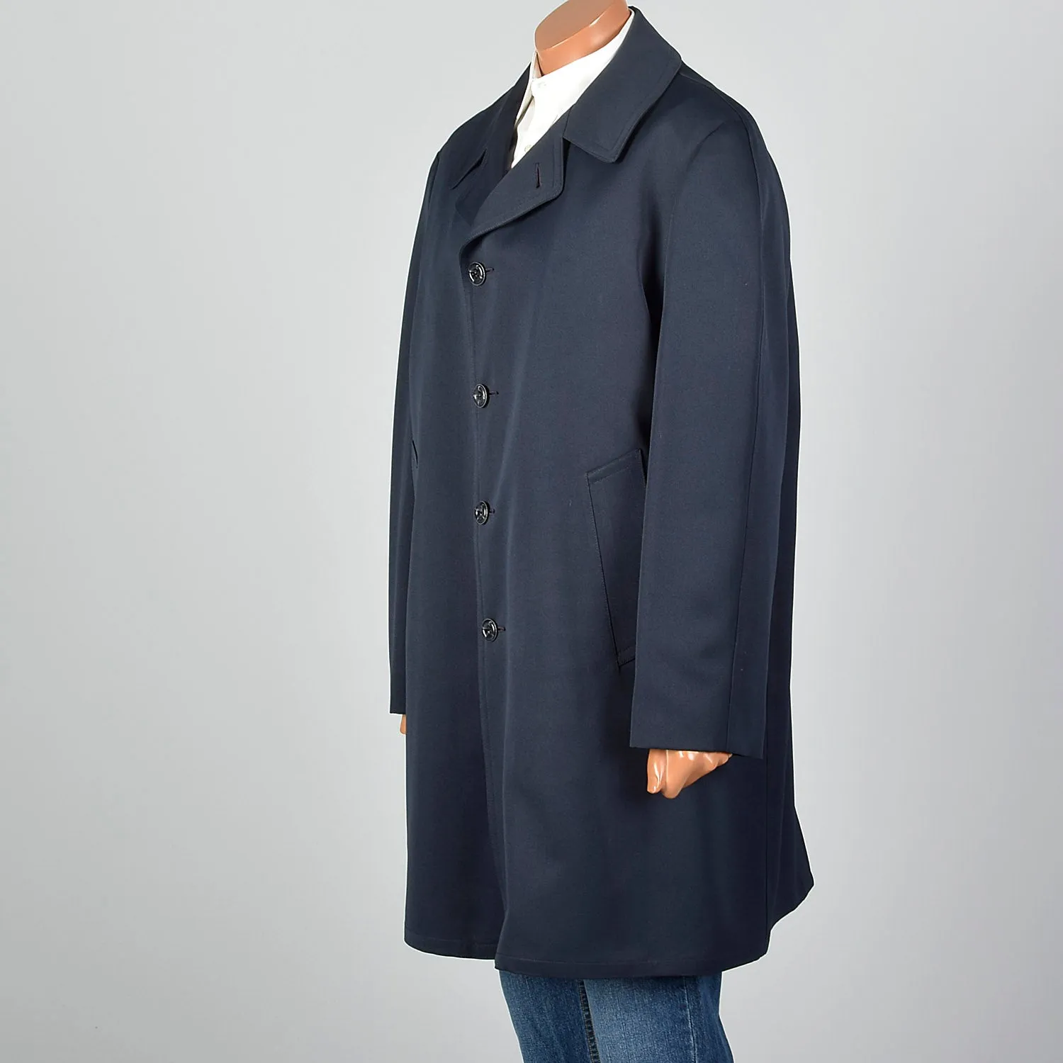 1970s Navy Overcoat with Plaid Liner