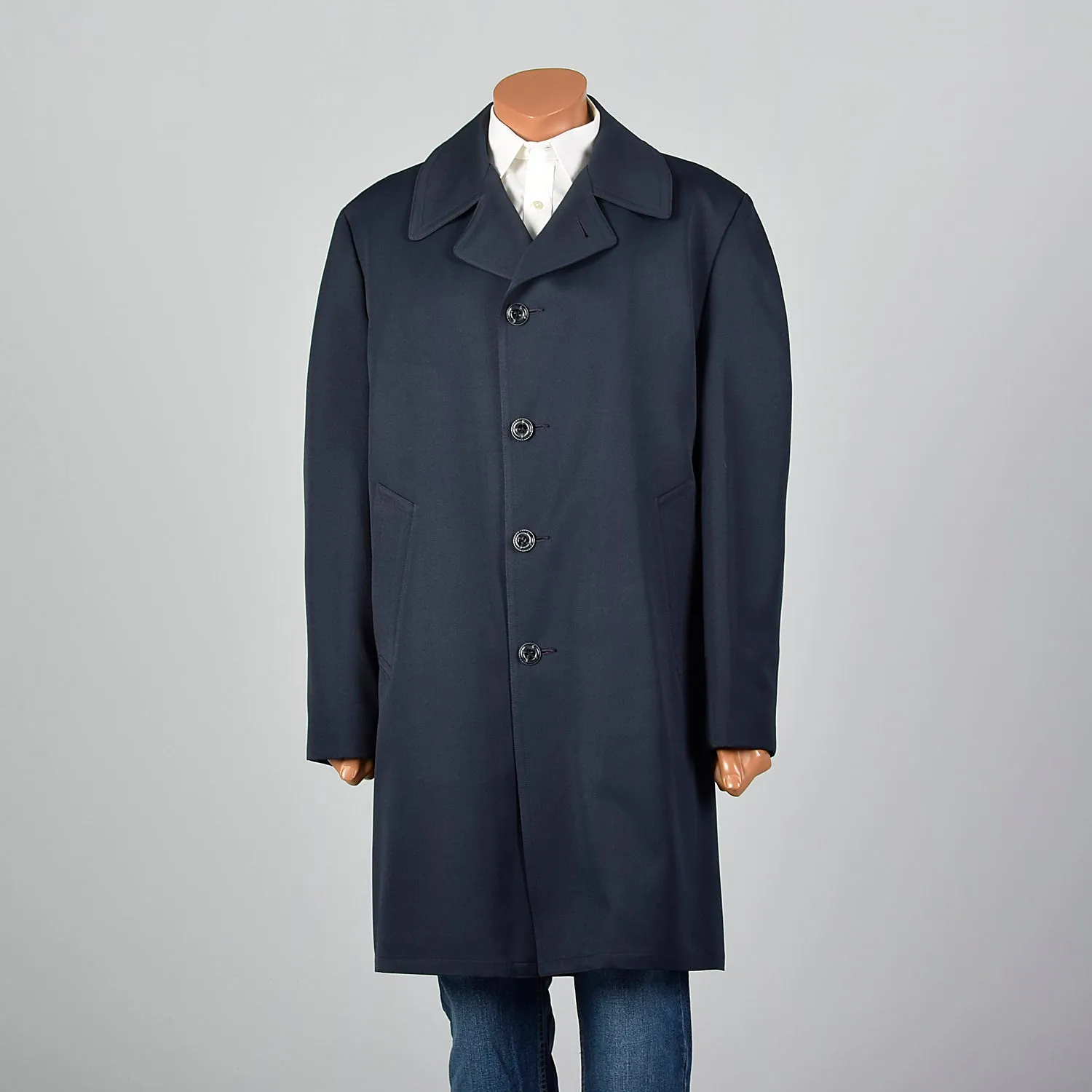 1970s Navy Overcoat with Plaid Liner