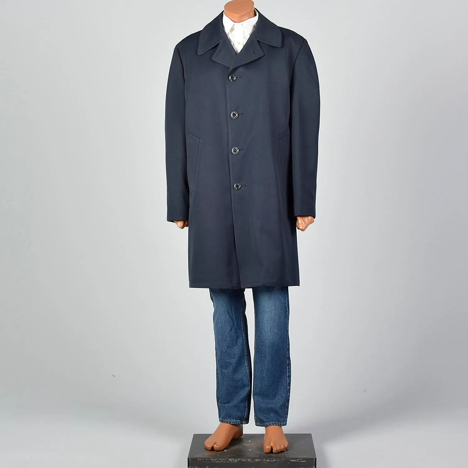 1970s Navy Overcoat with Plaid Liner