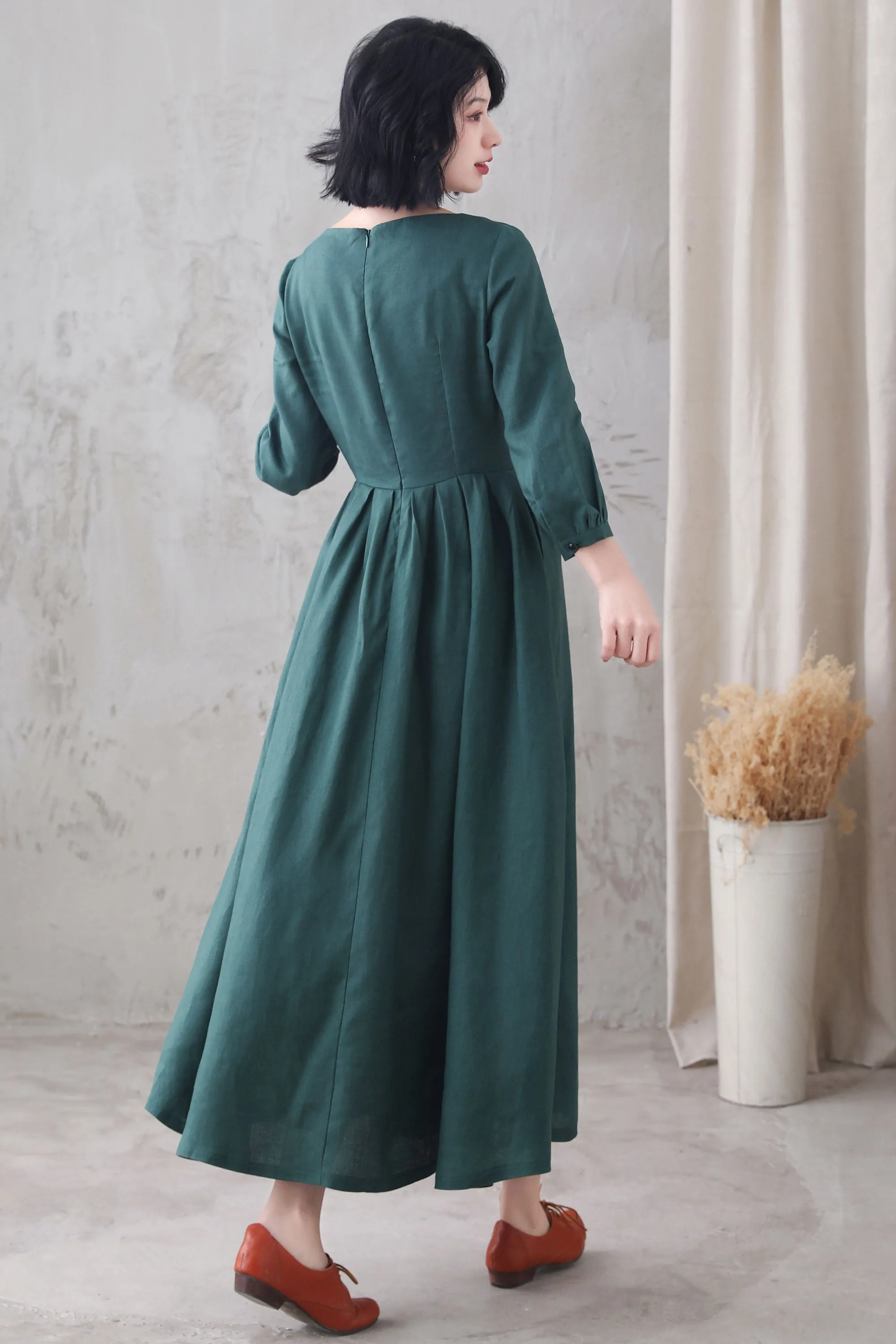 3/4 Sleeve Long Linen Dress 3282