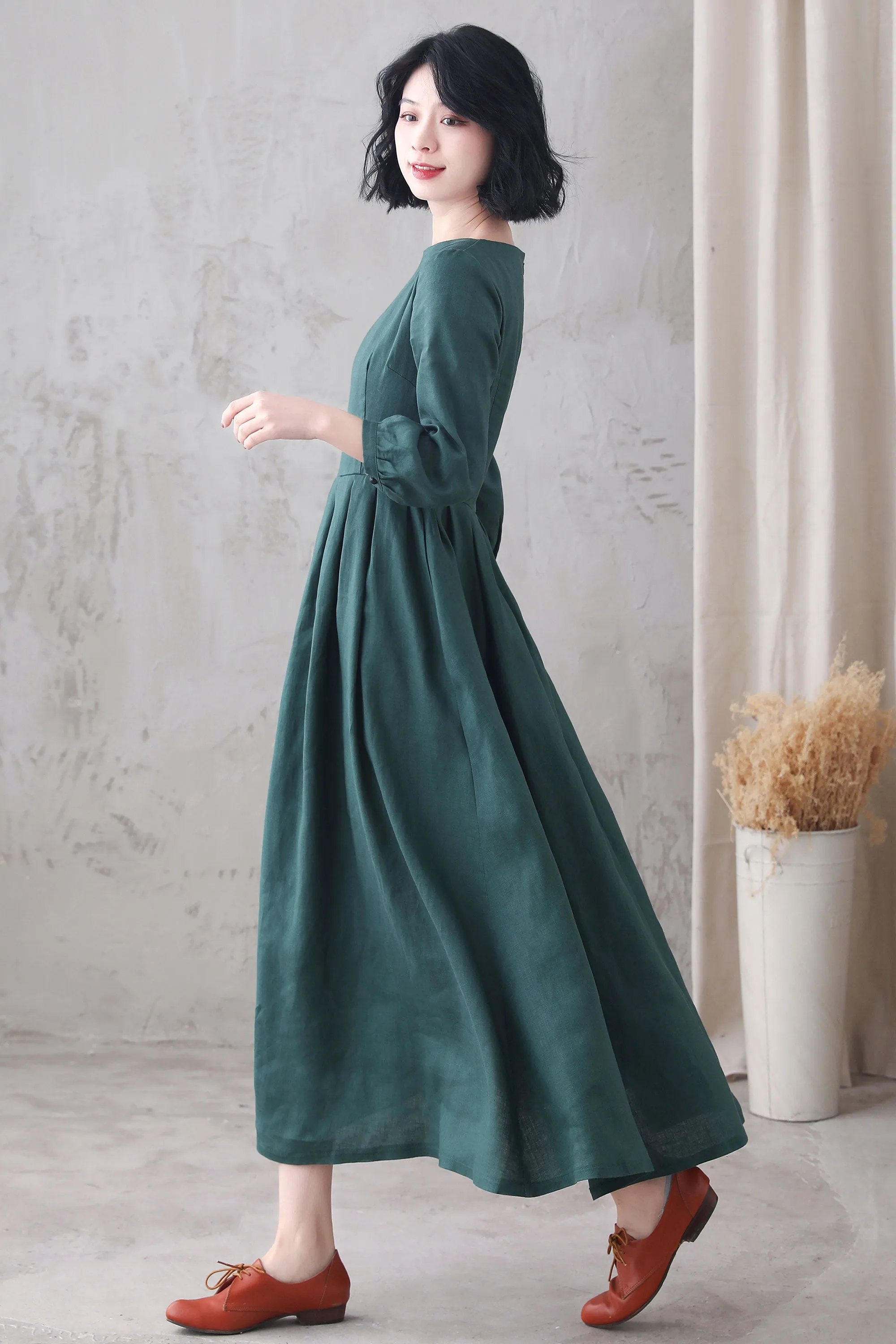 3/4 Sleeve Long Linen Dress 3282