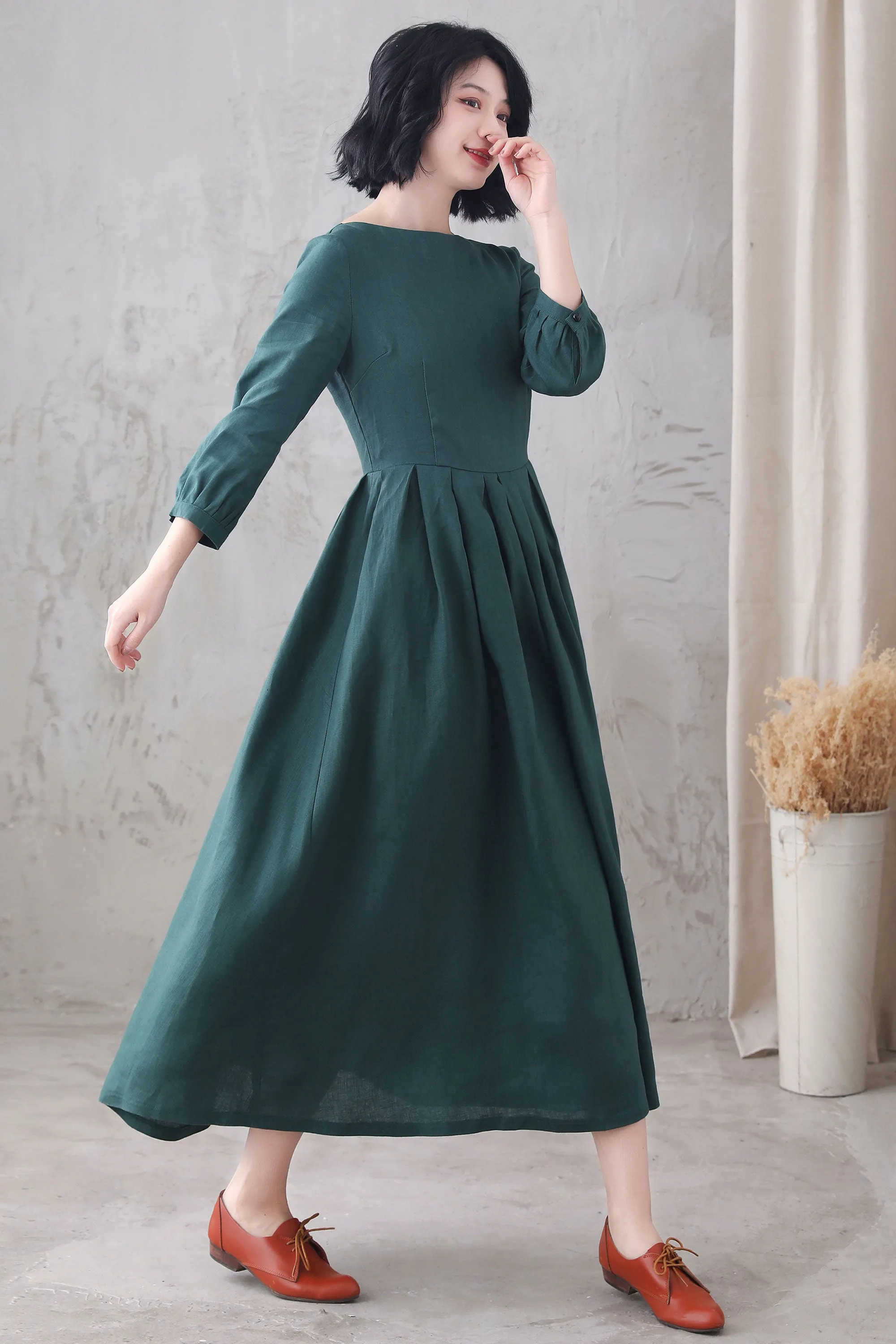 3/4 Sleeve Long Linen Dress 3282