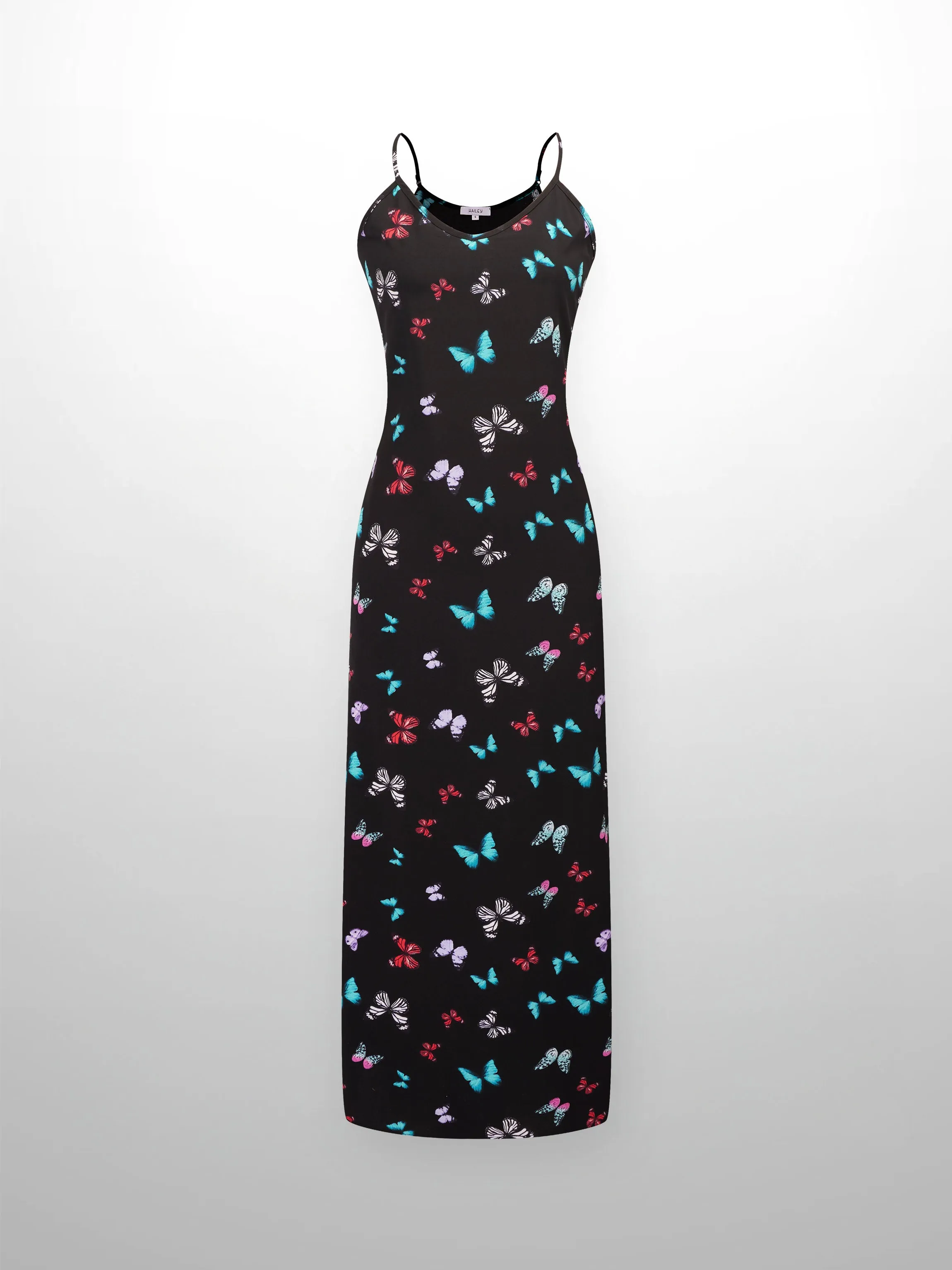 A-Line V Neck Slip Dress-Butterflies