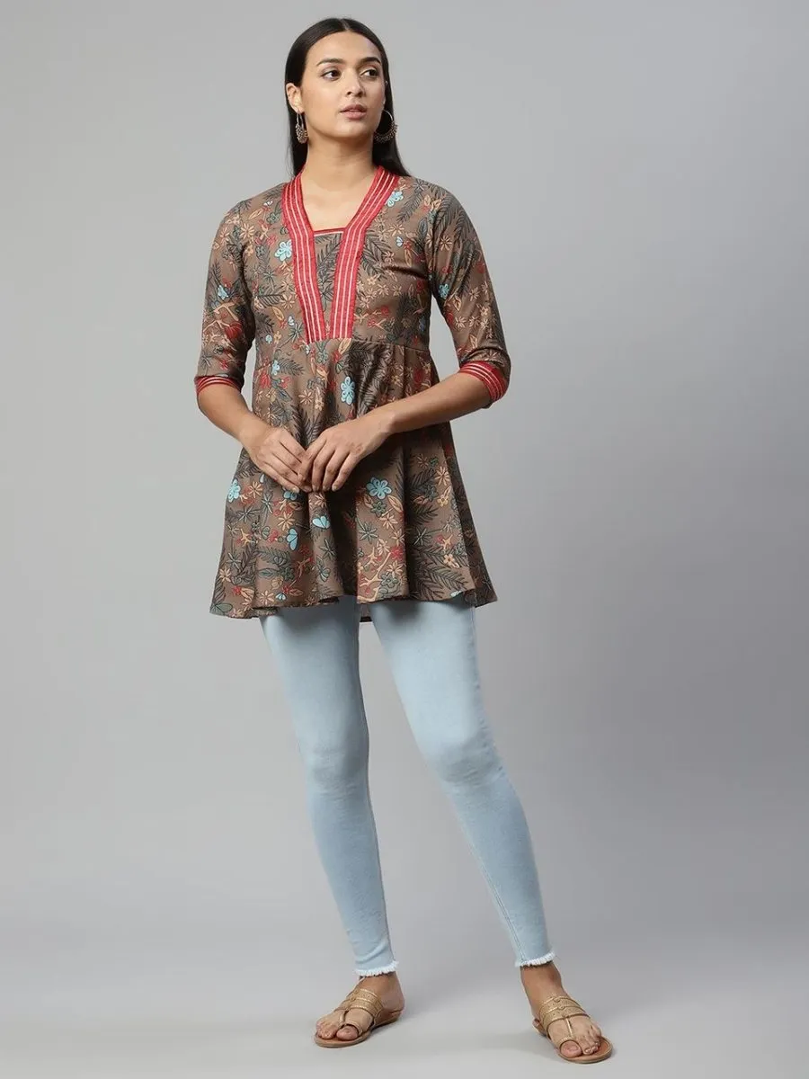 Ahalyaa Women Brown Cotton Digital Printed Tunic