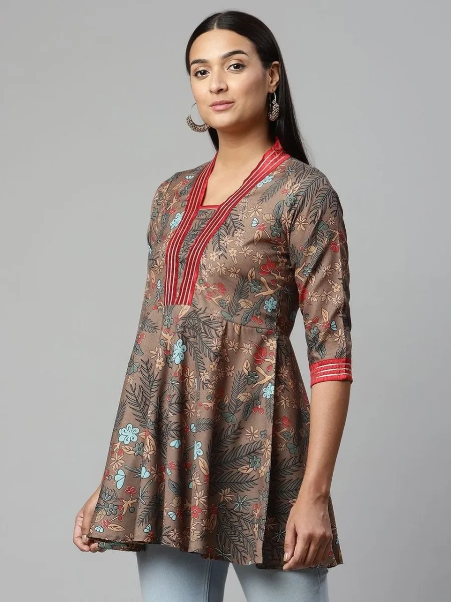 Ahalyaa Women Brown Cotton Digital Printed Tunic