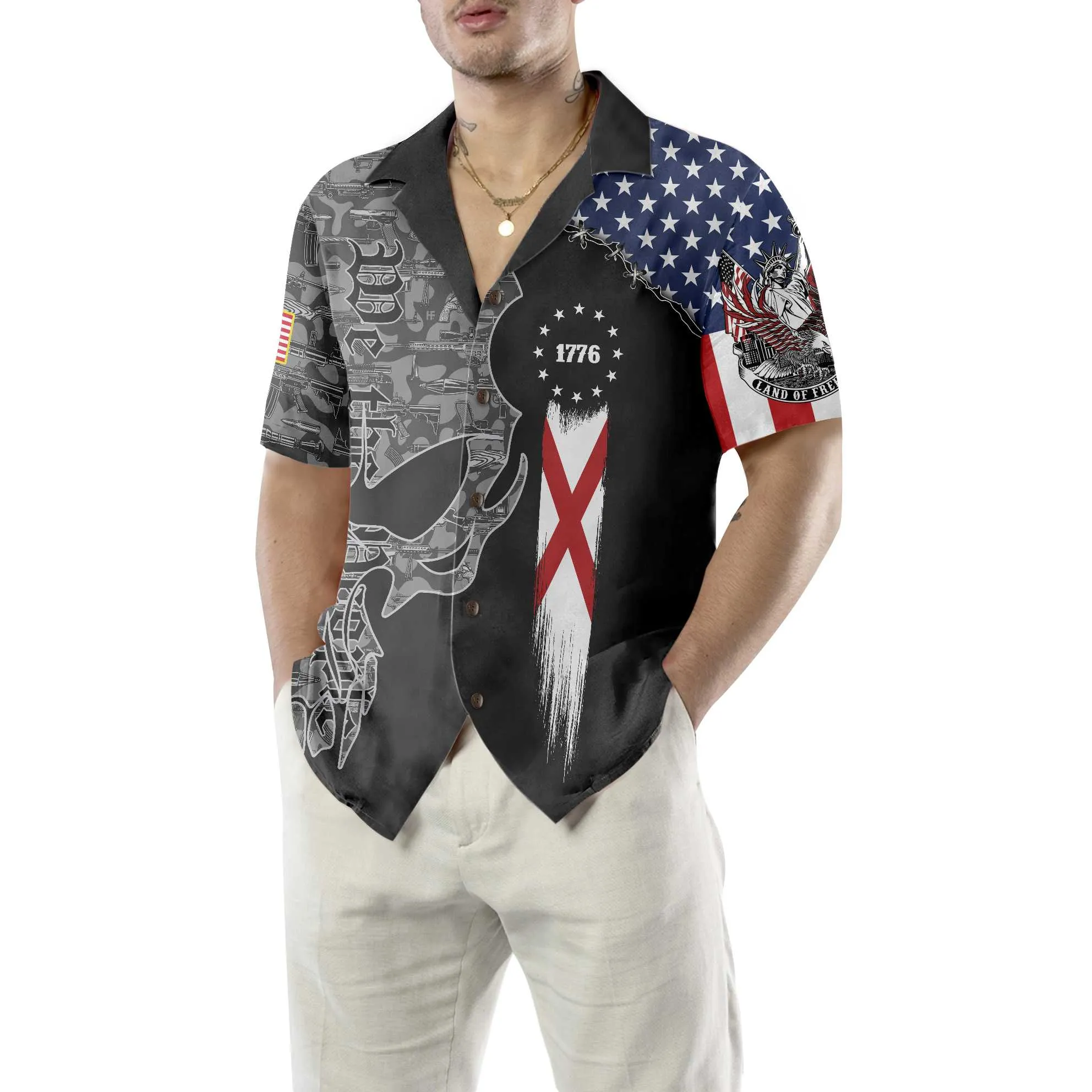 Alabama Patriot Hawaiian Shirt, Unique Alabama Shirt, Alabama Collared Shirt For Adults