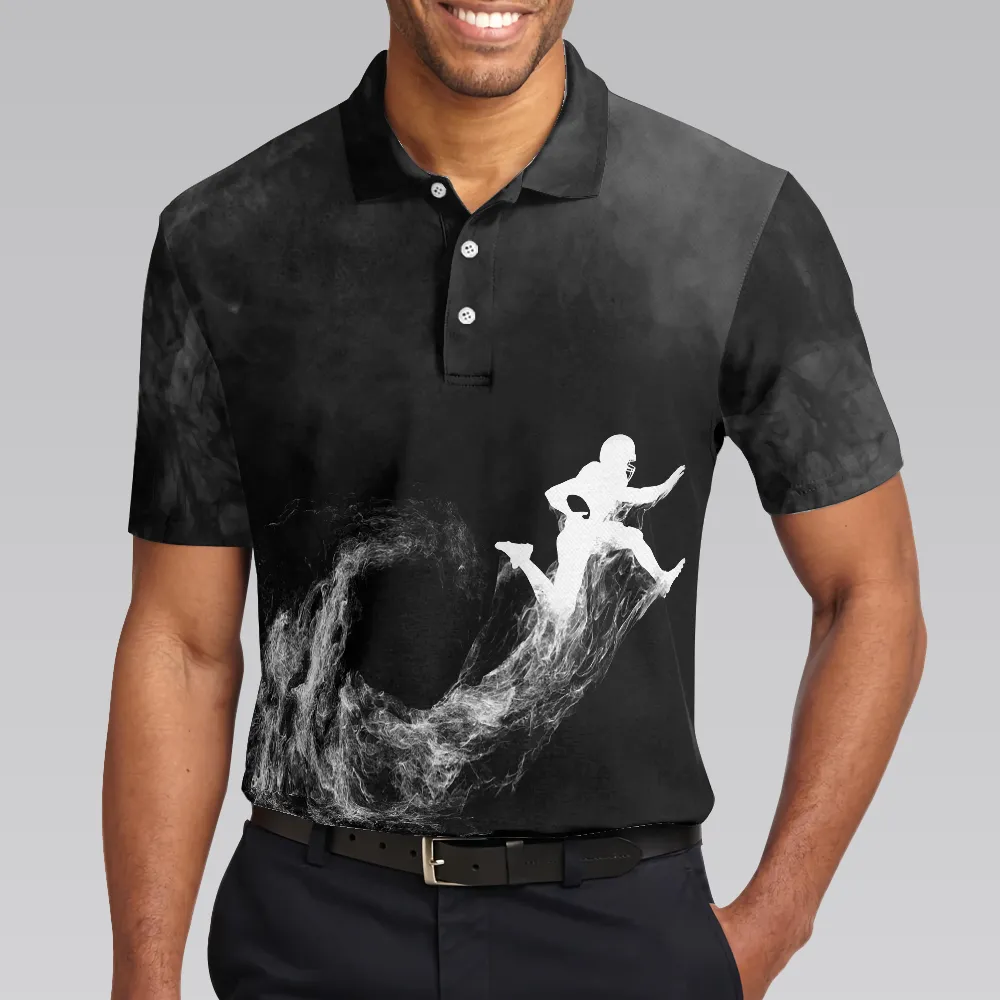 American Football On Smoke Black Theme Background Polo Shirt, Smoke Football Player Polo Shirt, Best Football Shirt For Men