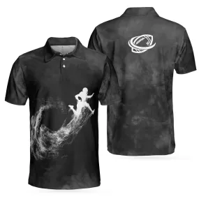 American Football On Smoke Black Theme Background Polo Shirt, Smoke Football Player Polo Shirt, Best Football Shirt For Men