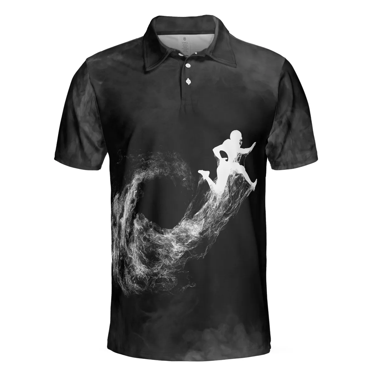 American Football On Smoke Black Theme Background Polo Shirt, Smoke Football Player Polo Shirt, Best Football Shirt For Men