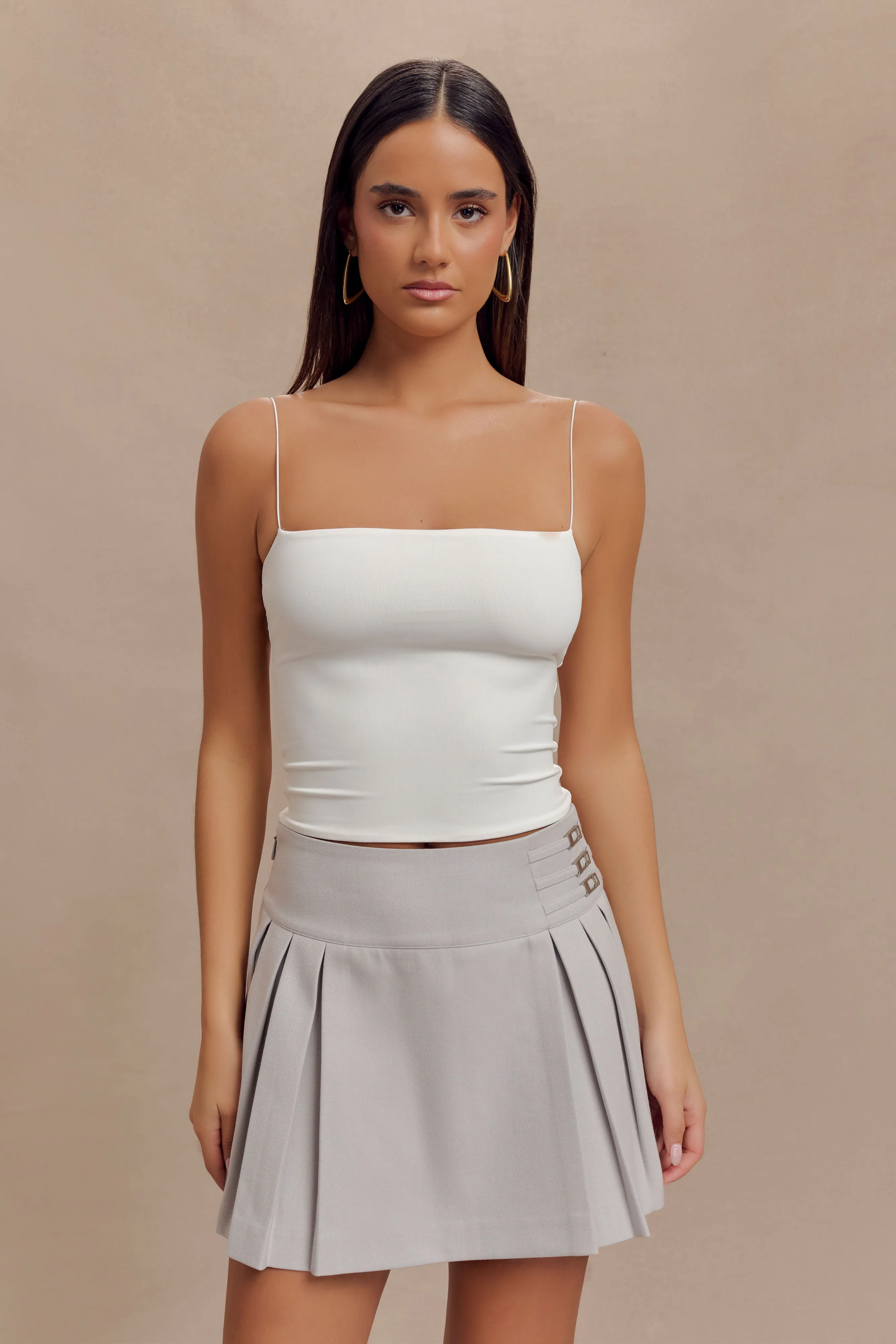 Angie Pleated Buckle Mini Skirt - Grey