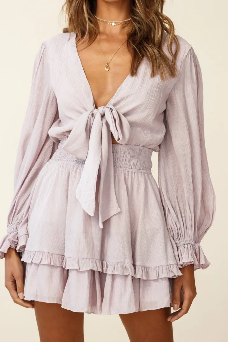 Anthea Bow-Tie Front Layered Frill Dress Blush