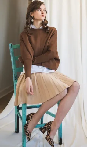 APPARALEL PLEATED KNIT SKIRT 29" TAN