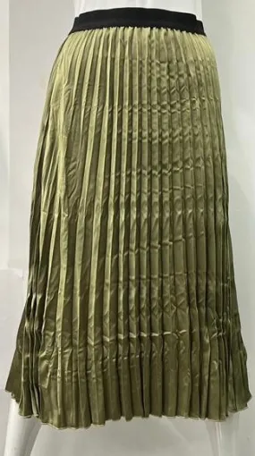 BELISSA CRINKLED PLEATED SATIN SKIRT-29 OLIVE GREEN