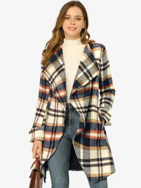 Belted Wrap Outerwear Shawl Collar Asymmetric Hem Plaid Coat