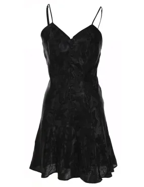 Black Patterned Silky Slip Dress - S