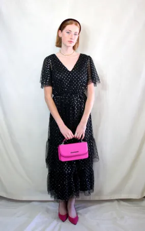 Black Polka Dot Tulle Maxi Dress