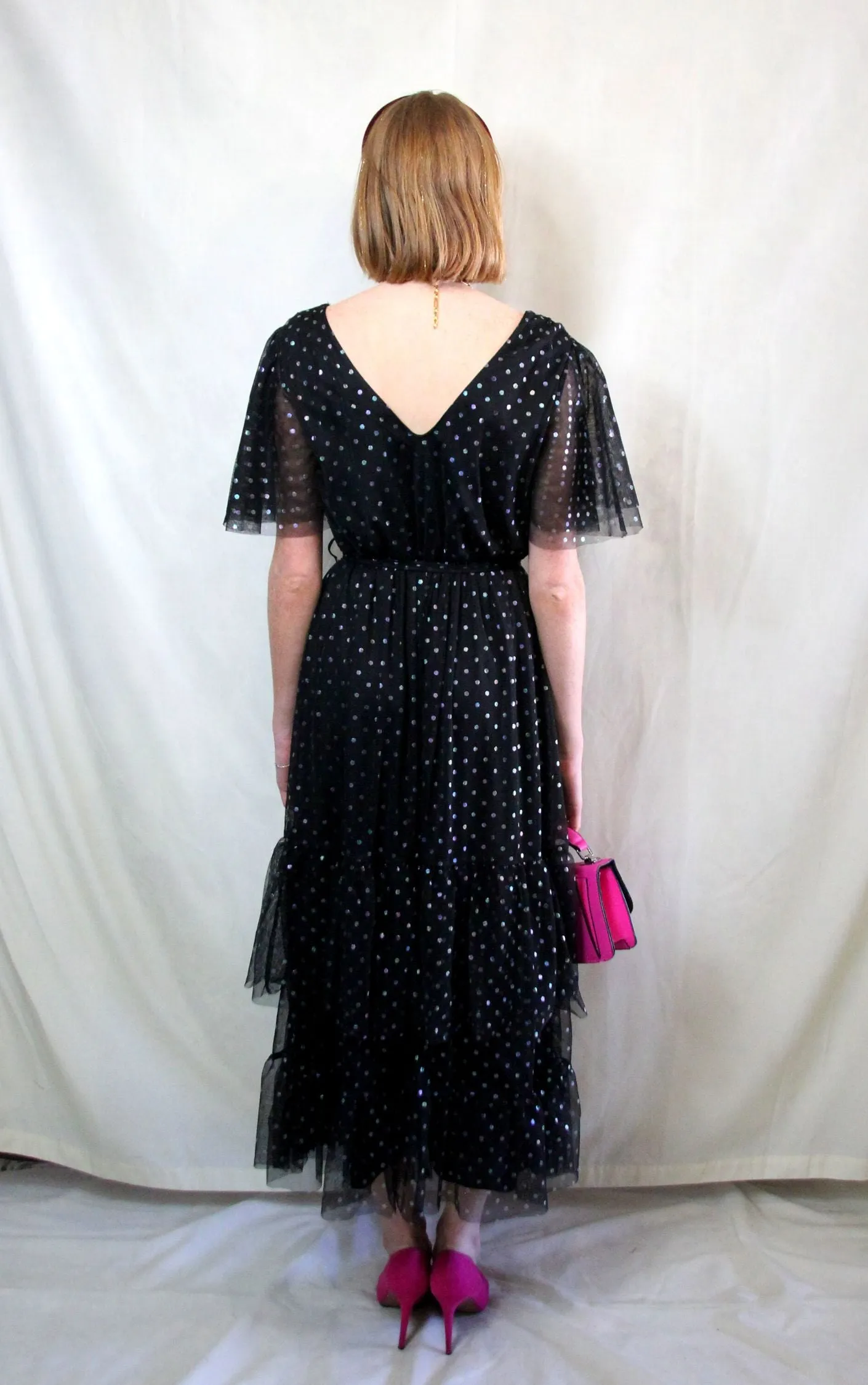 Black Polka Dot Tulle Maxi Dress