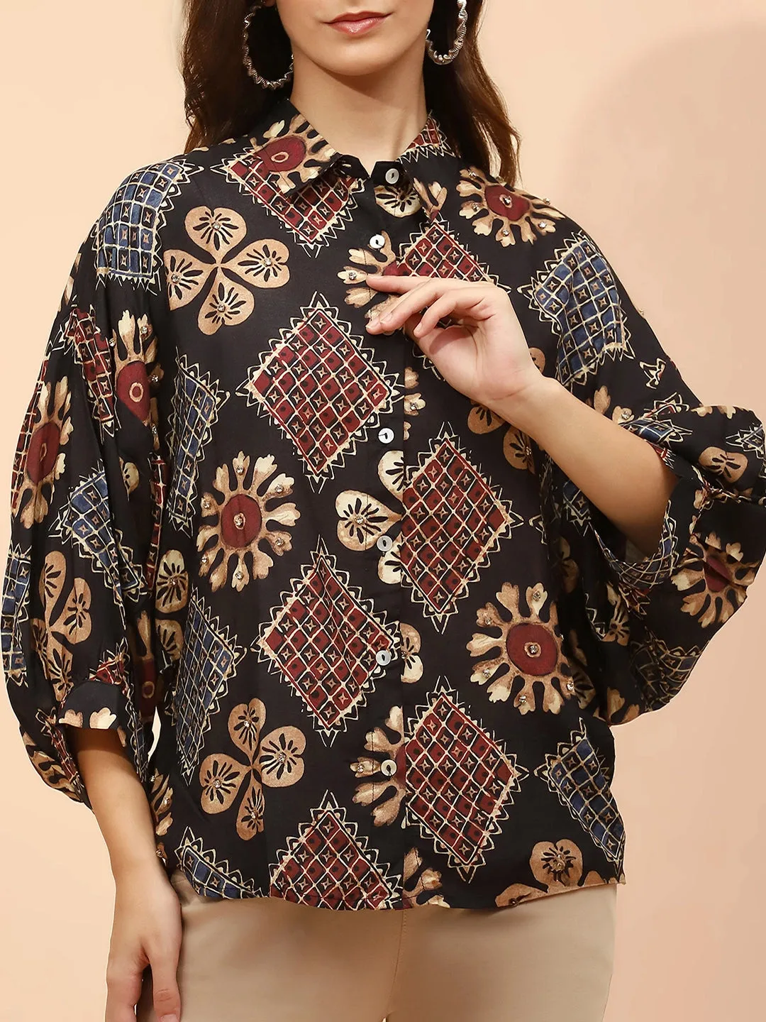 Black Printed Muslin Relaxed Fit Tunic