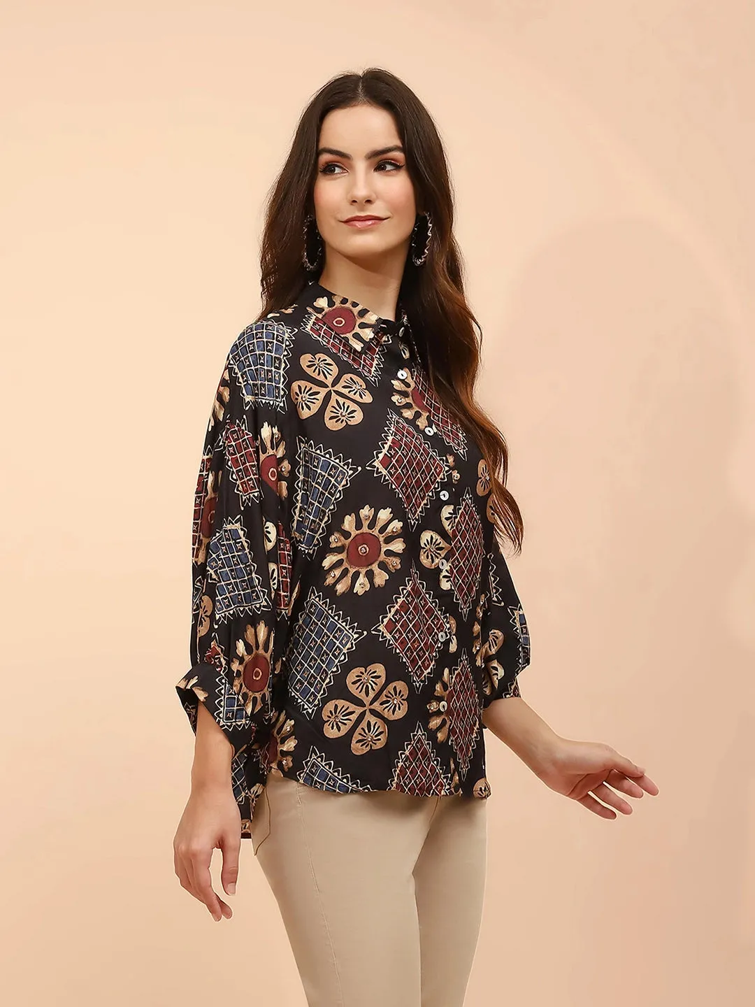 Black Printed Muslin Relaxed Fit Tunic