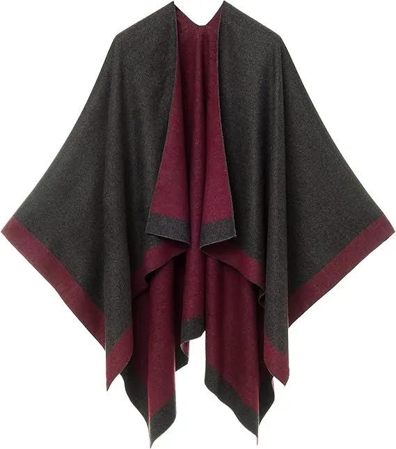 Black-Red Luxurious Knit Sweater Poncho Cardigan