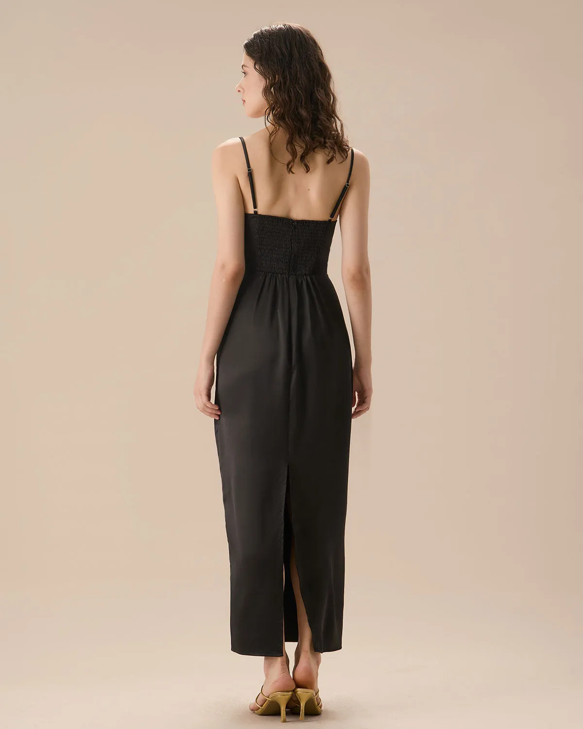 Black Satin Slip Maxi Dress