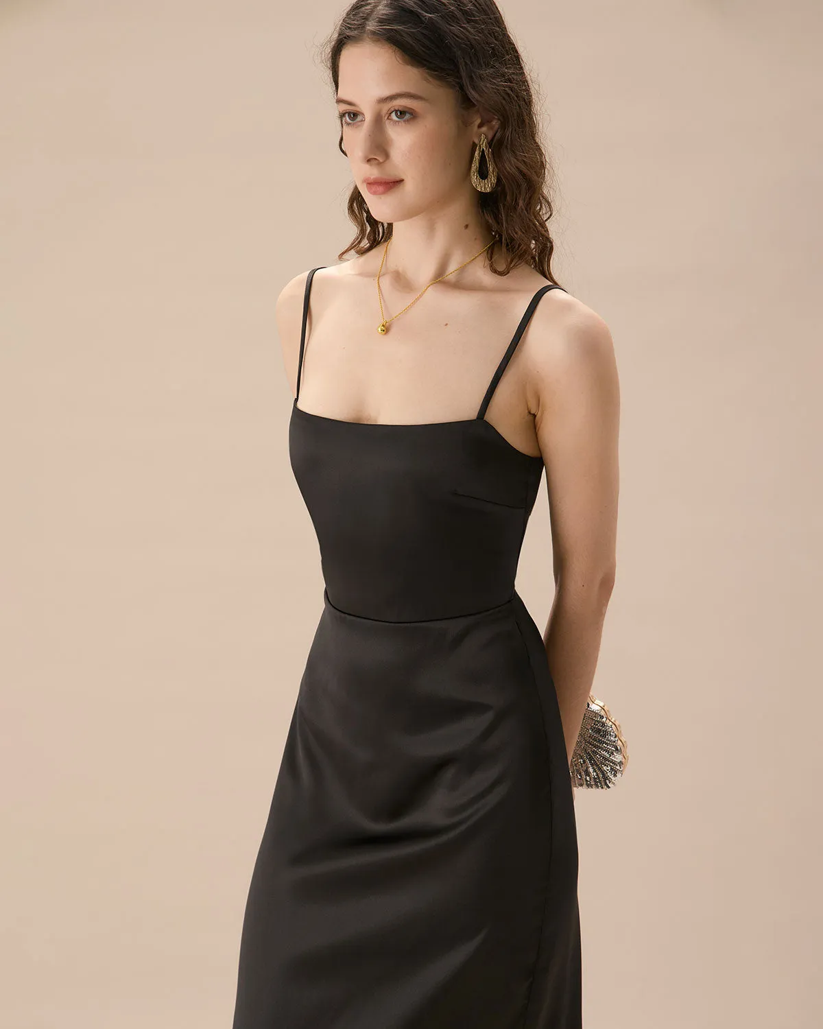 Black Satin Slip Maxi Dress