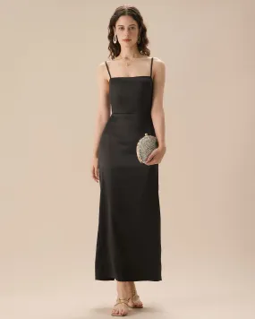 Black Satin Slip Maxi Dress