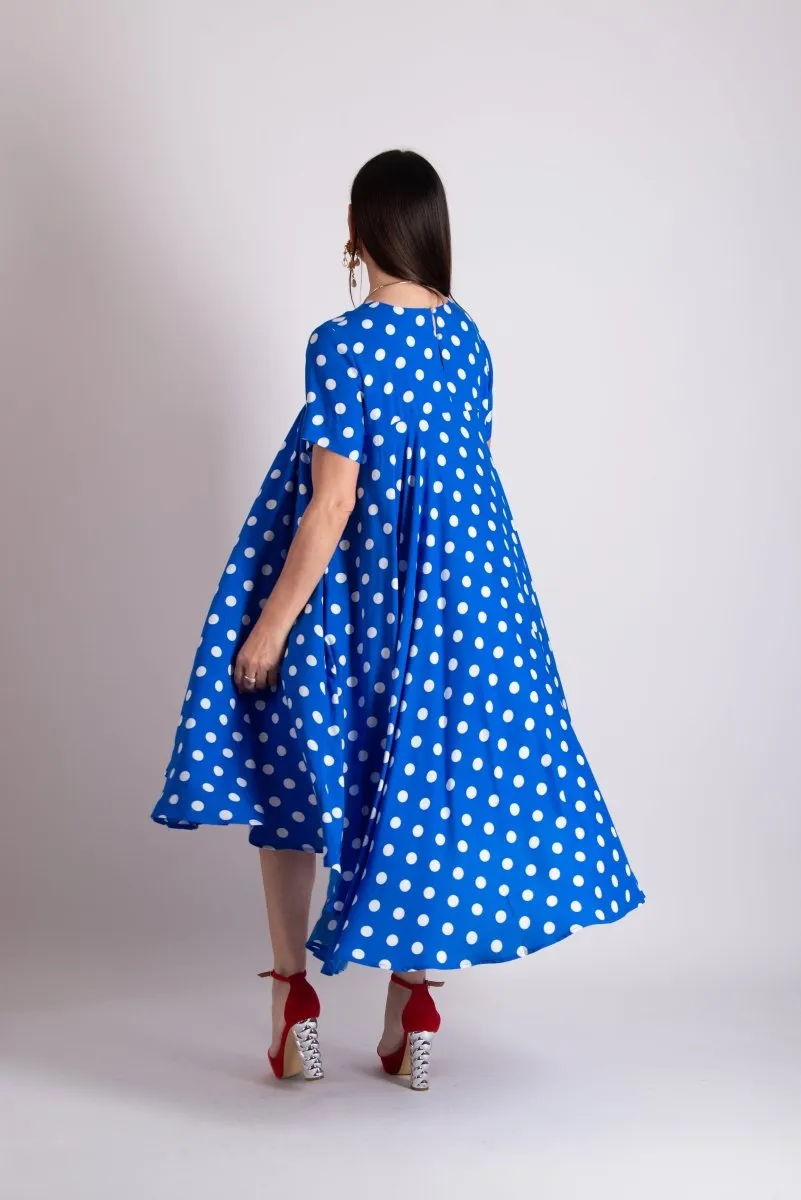 Blue Polka Dot Summer Maxi Dress KOSARA