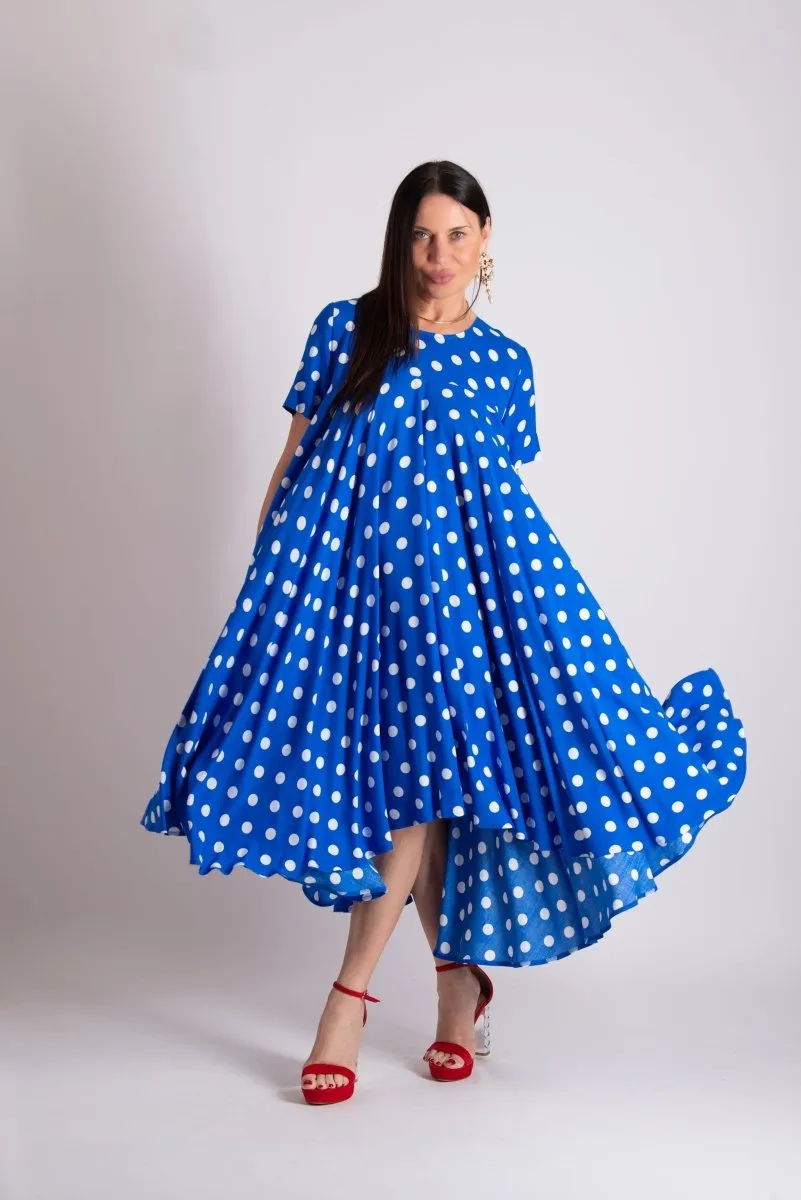 Blue Polka Dot Summer Maxi Dress KOSARA