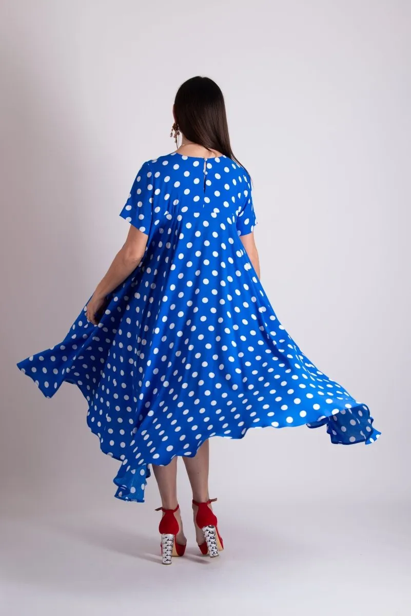 Blue Polka Dot Summer Maxi Dress KOSARA