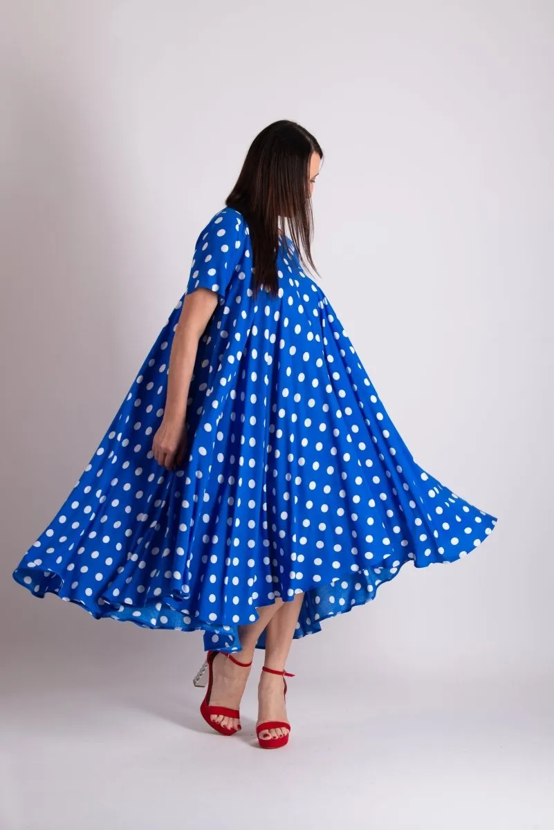 Blue Polka Dot Summer Maxi Dress KOSARA