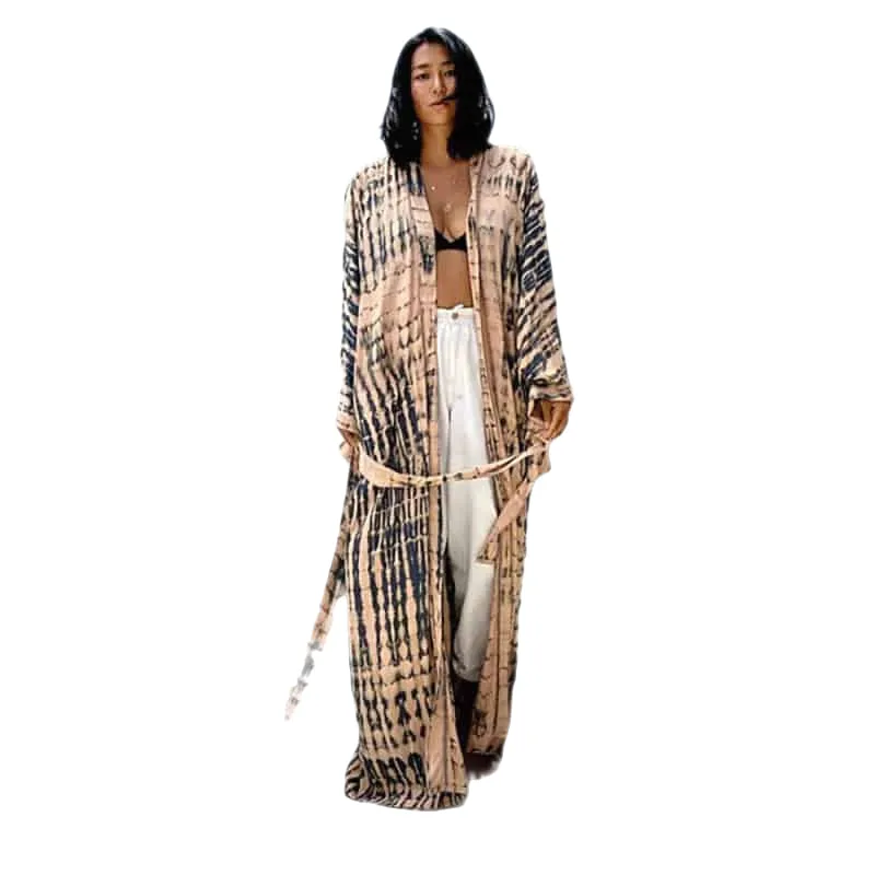 Bohemian Tie Dye Striped Sarong Tunic Dress With Belt