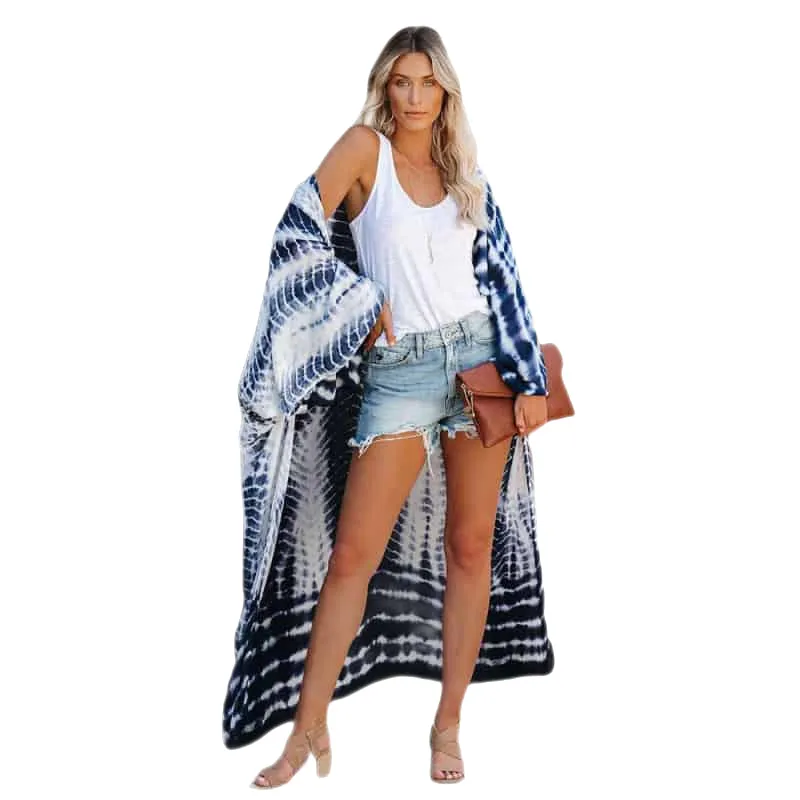 Bohemian Tie Dye Striped Sarong Tunic Dress With Belt