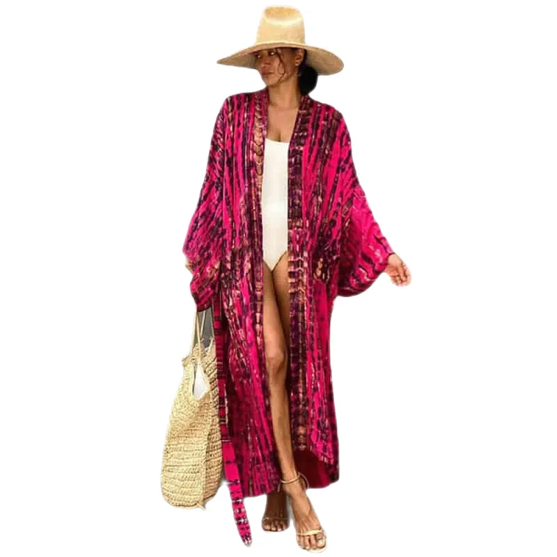 Bohemian Tie Dye Striped Sarong Tunic Dress With Belt