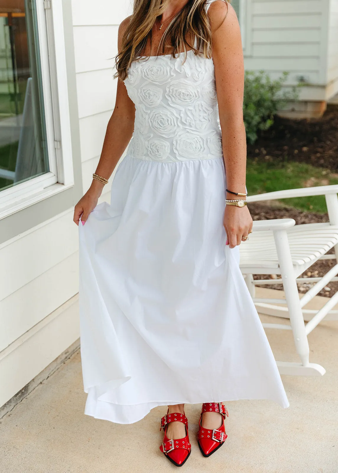 Bradshaw Maxi Dress - Rosette Mesh White