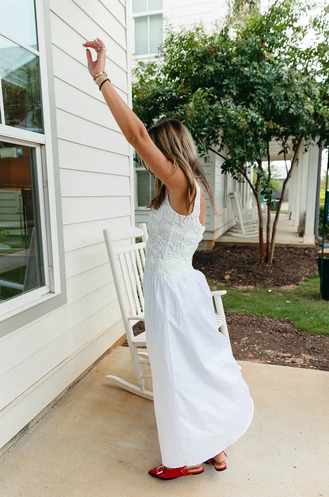 Bradshaw Maxi Dress - Rosette Mesh White