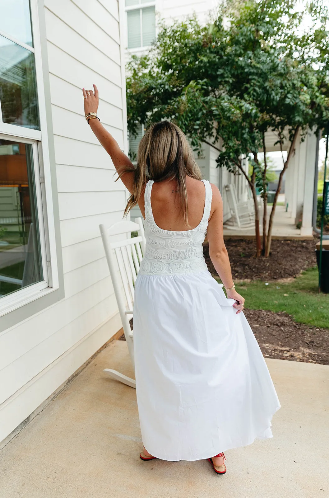 Bradshaw Maxi Dress - Rosette Mesh White