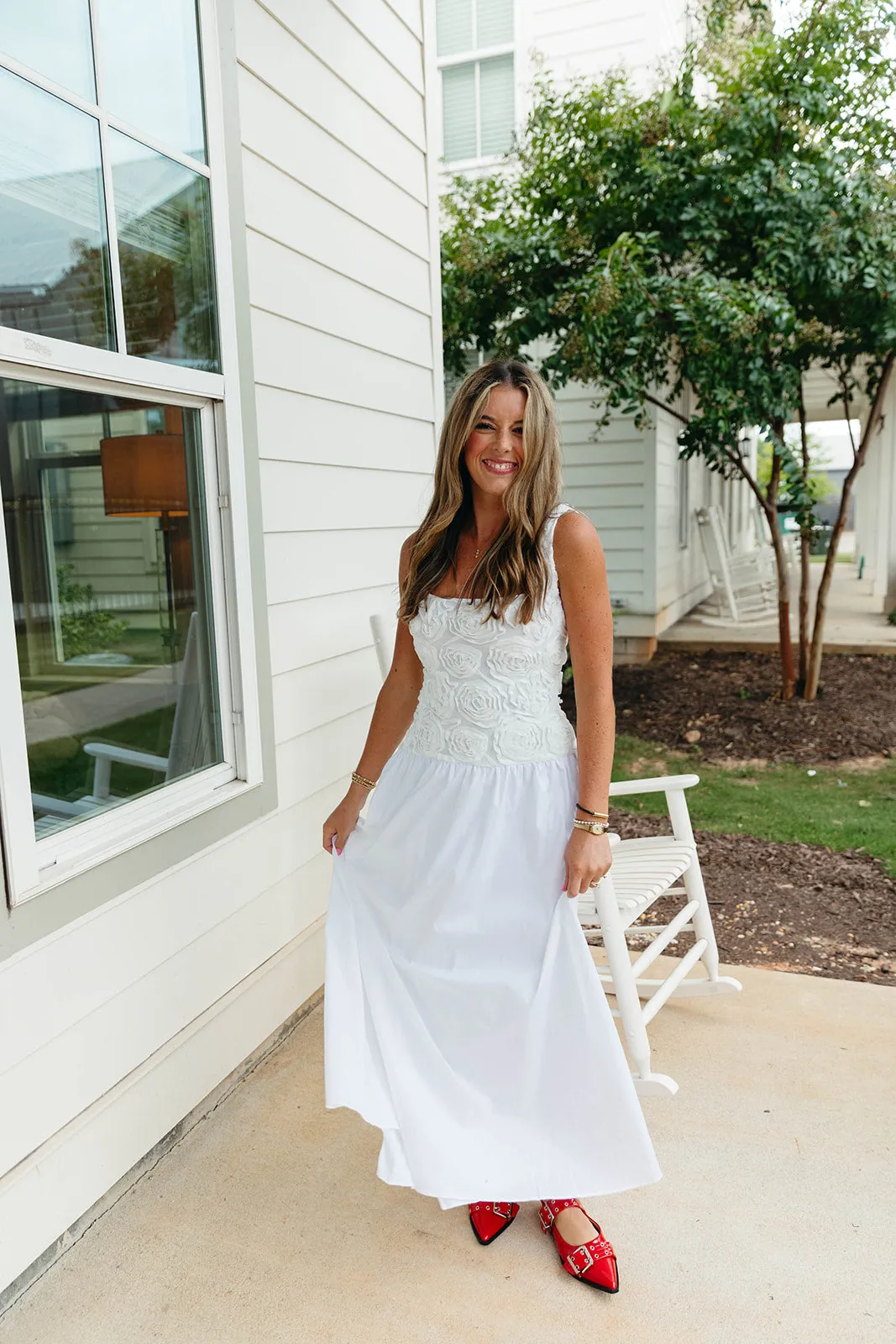 Bradshaw Maxi Dress - Rosette Mesh White