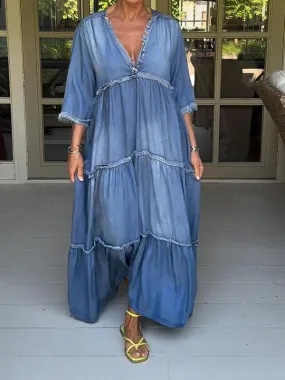 Casual V-neck Loose Denim Dress