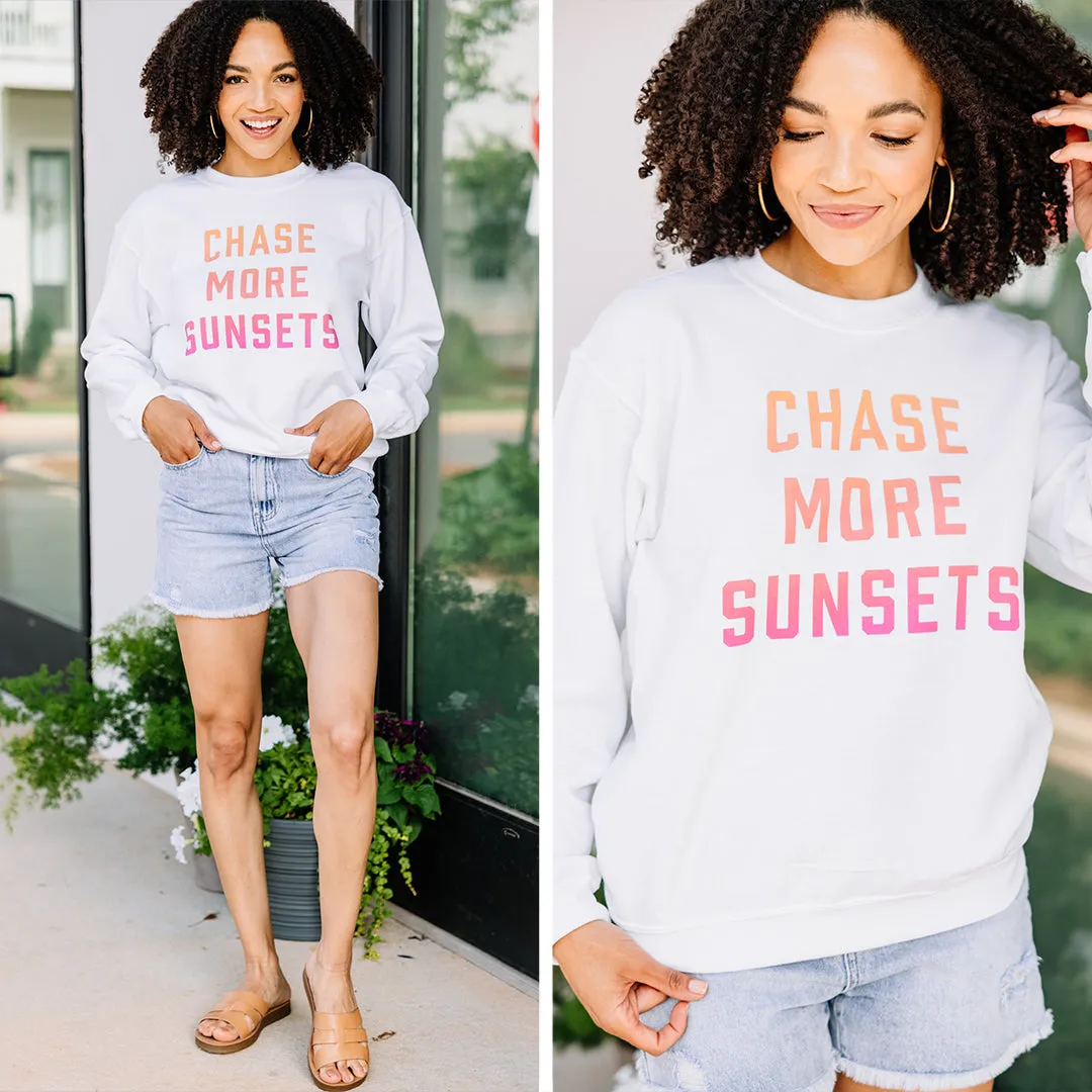 Chase More Sunsets White Graphic Sweatshirt