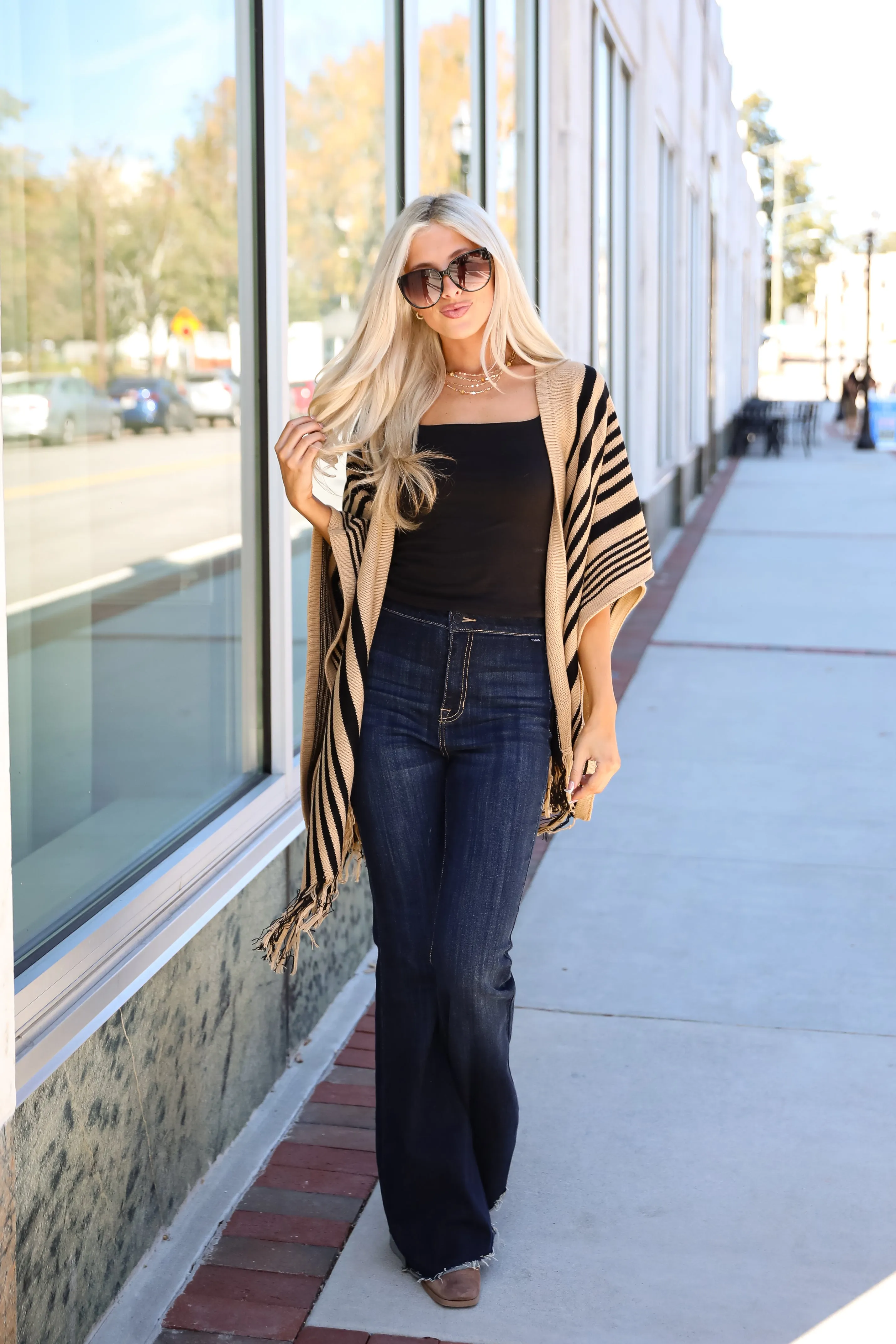 Comfy Concept Beige Striped Fringe Kimono - DOORBUSTER