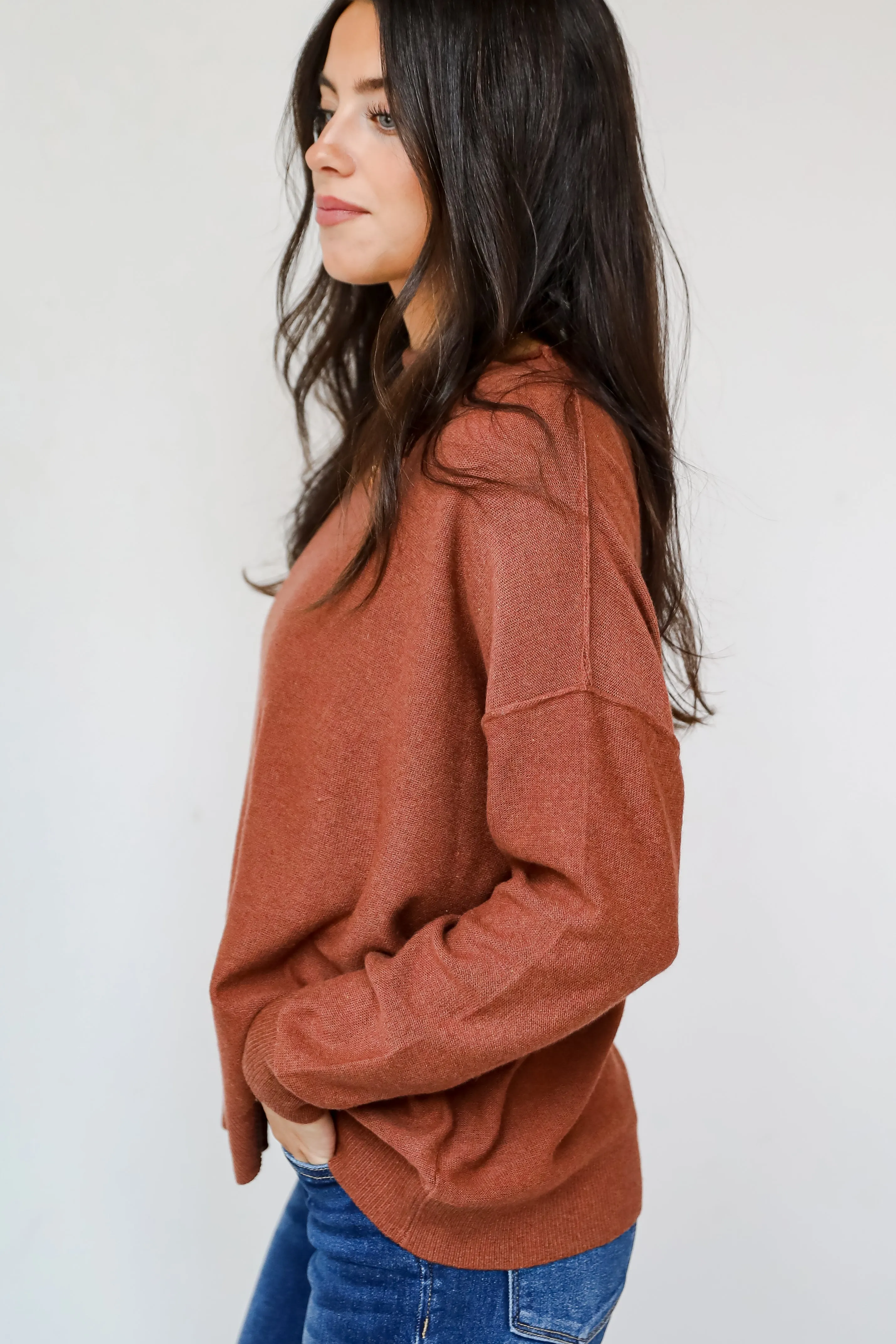 Cozy Vibes Brick Lightweight Knit Sweater