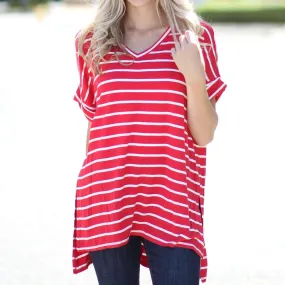 Cuffed Sleeve Striped Tunic | S-XL