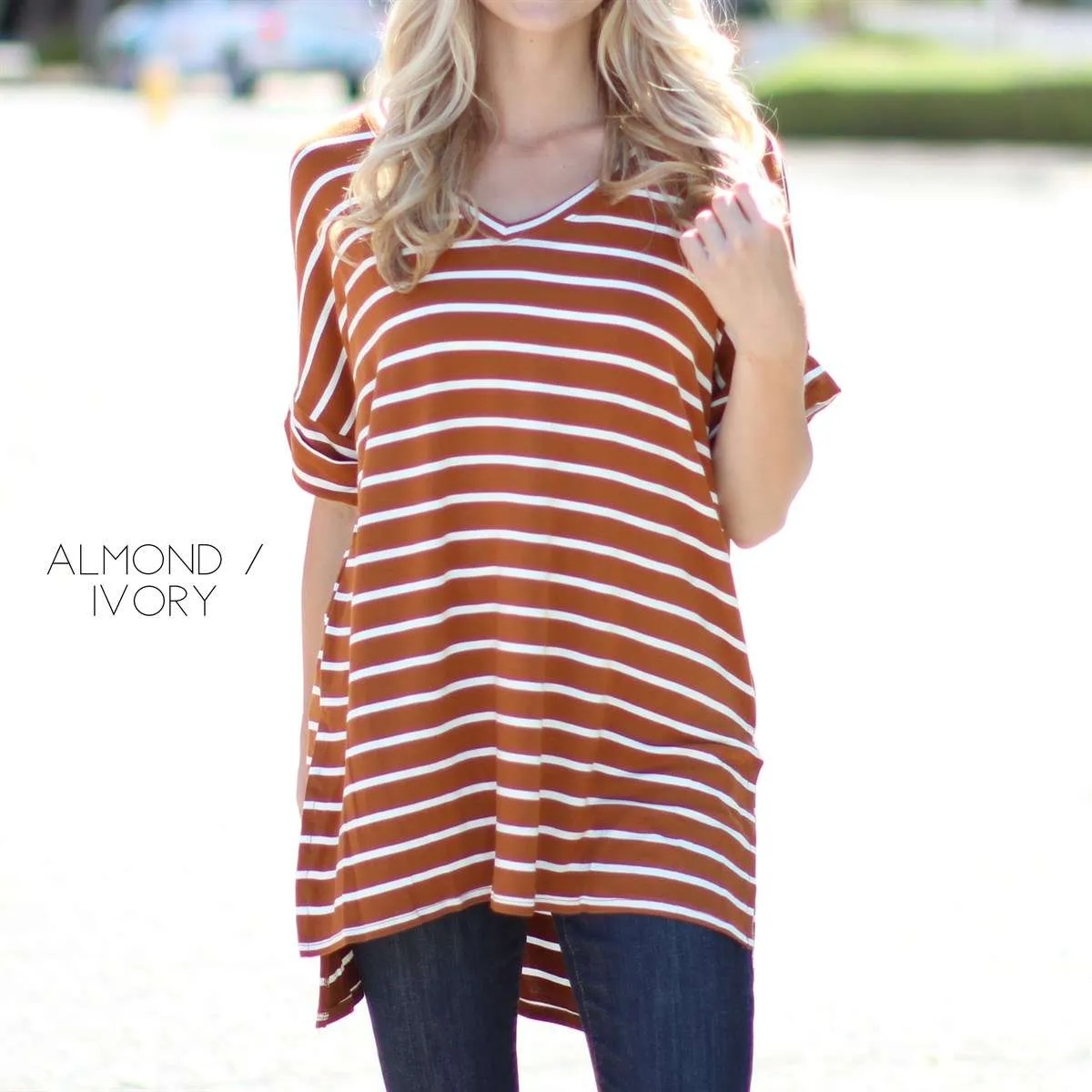 Cuffed Sleeve Striped Tunic | S-XL