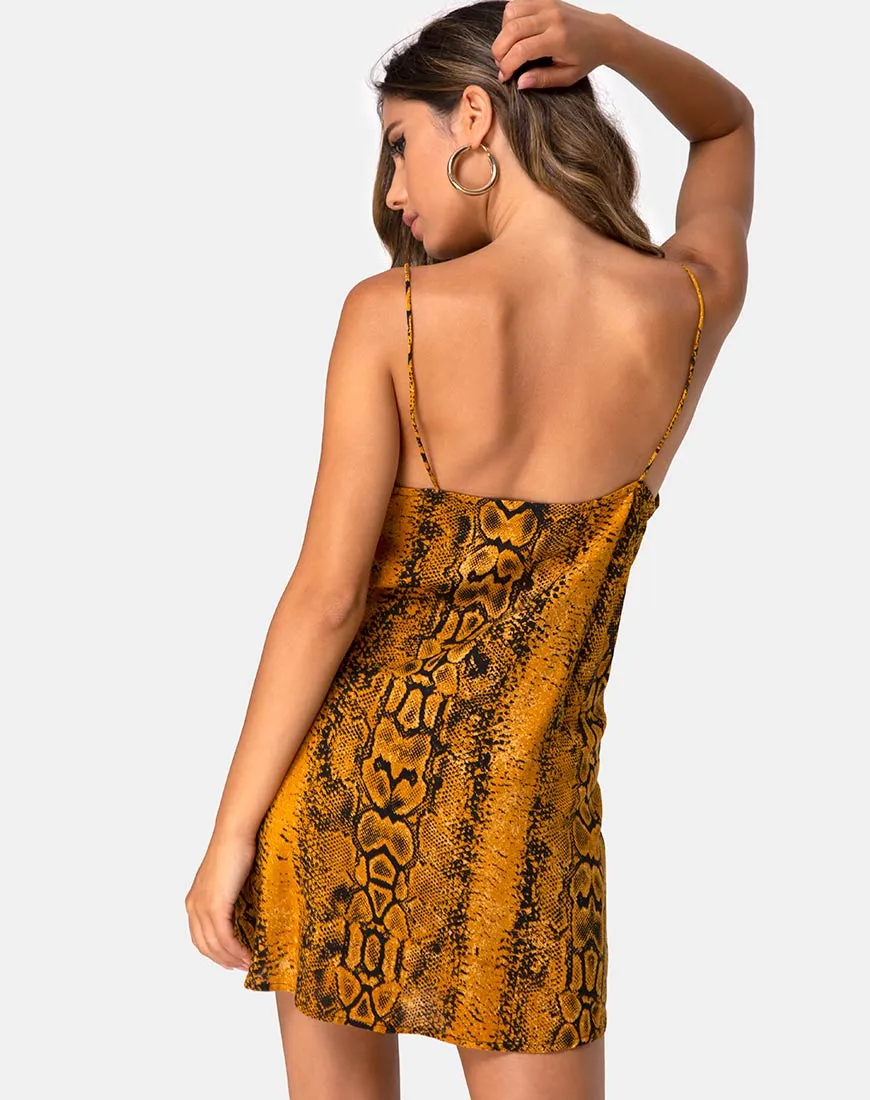 Datista Slip Dress in Snake Mustard