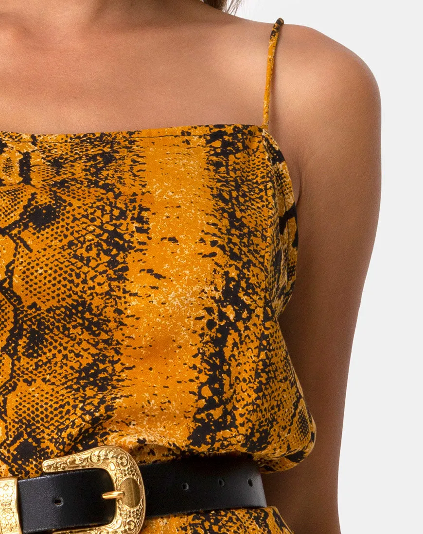 Datista Slip Dress in Snake Mustard