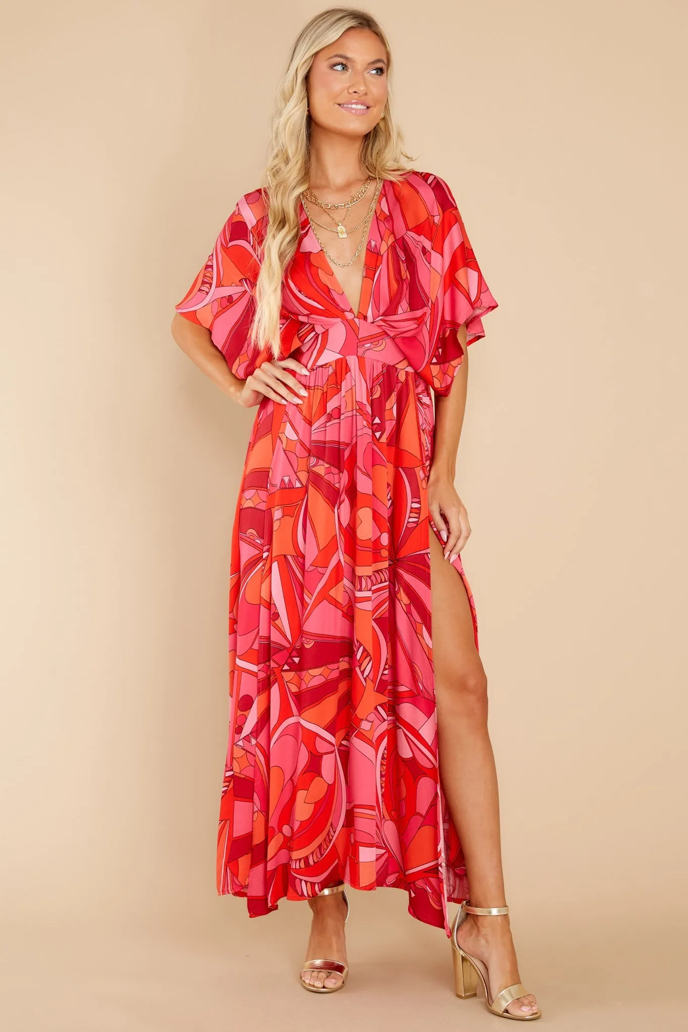 Dazzling Passion Fuchsia Pink Multi Print Maxi Dress