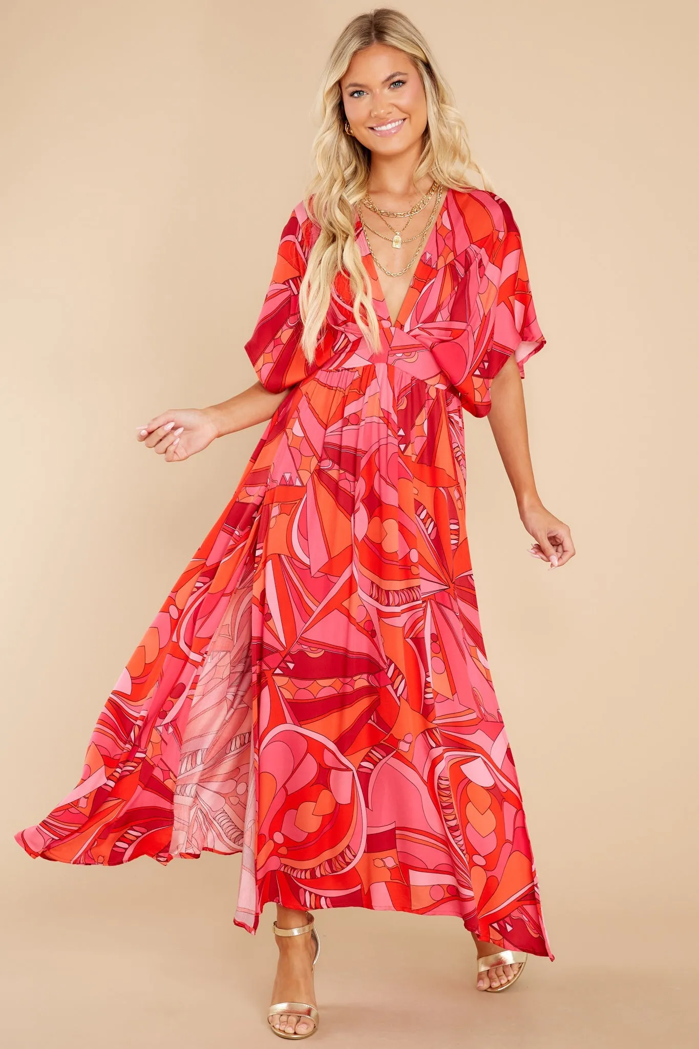 Dazzling Passion Fuchsia Pink Multi Print Maxi Dress